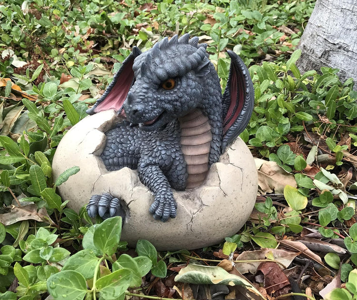 Pacific Giftware Gartenfigur Bunter Drache Feo schlüpft aus Ei 25 cm - Fantasy Garten Deko Figur Sta