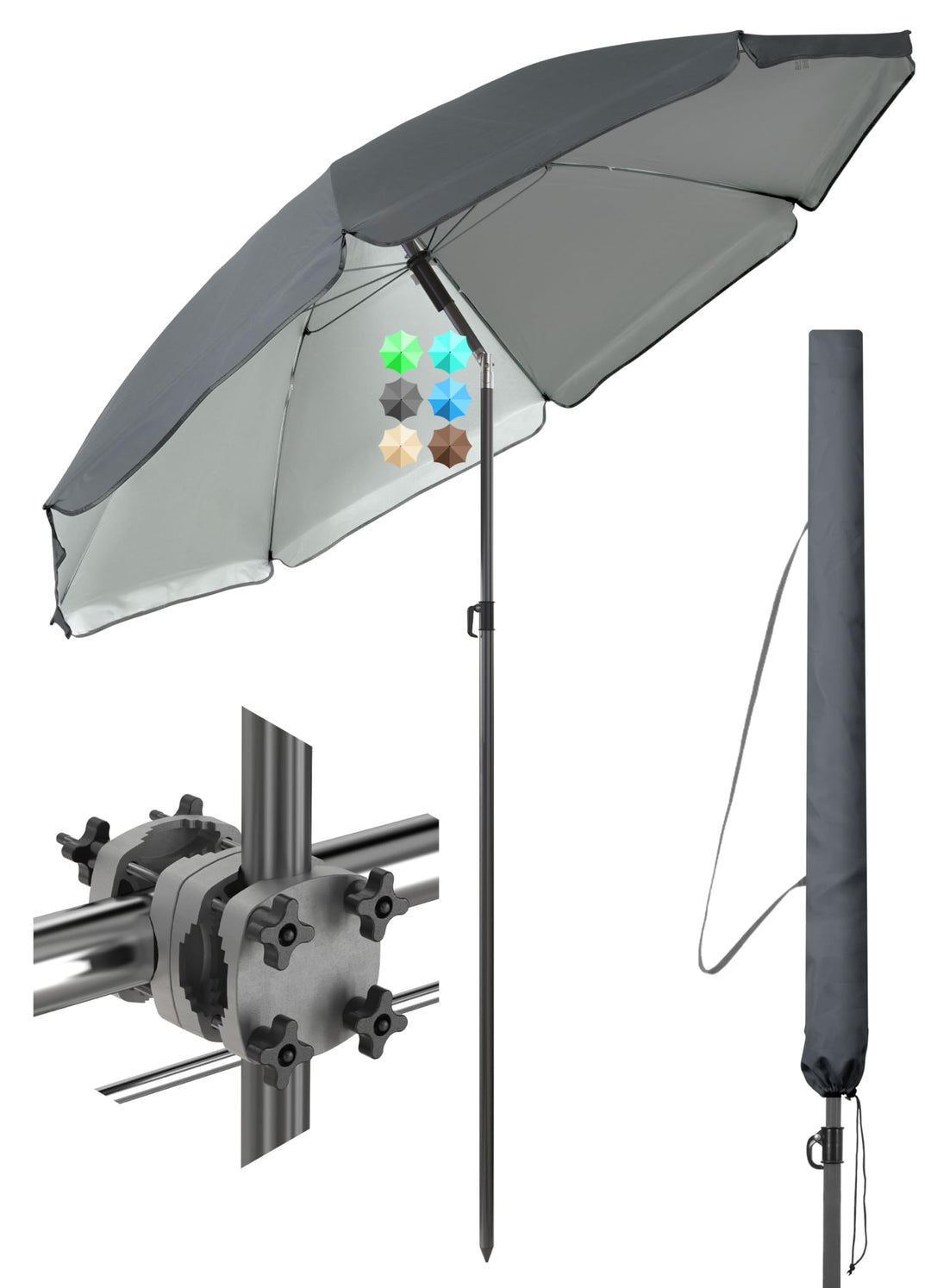 4smile Sonnenschirm Balkon SunnyJoy, 3-in-1 SET, Anthrazit - UPF 50+ Sonnenschirm Ø 200 cm + SunnyGu