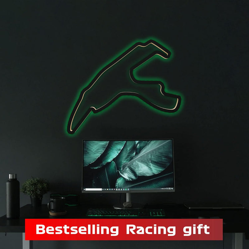 Holzskulptur Deko mit LED – Rennstrecke von Spa Francorchamps, 3D Nachtlicht, 46 cm Breite, Geschenk