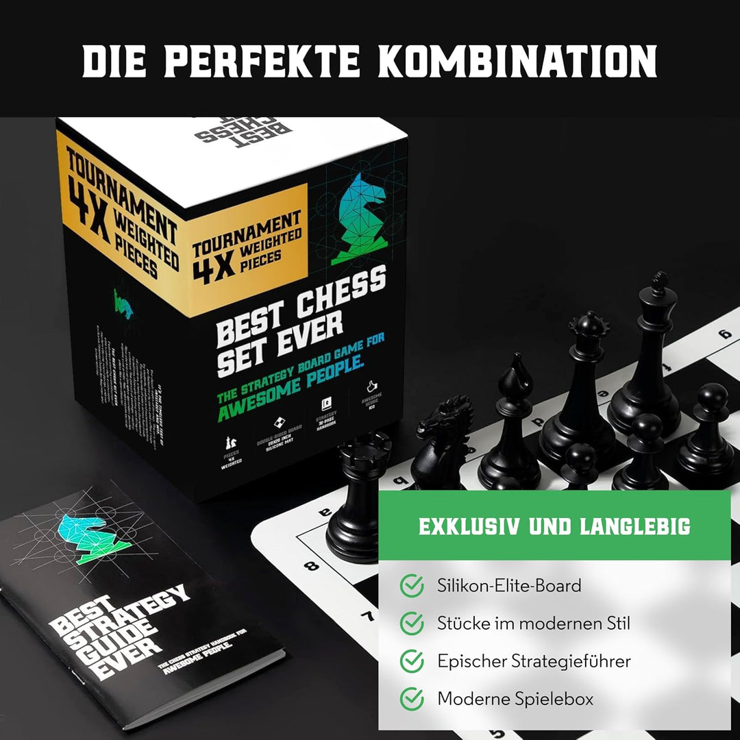 Best Chess Set Ever 4X: Turnierschach, Vierfaches Gewicht (König 11,4 cm), Silikonbrett, Beidseitig