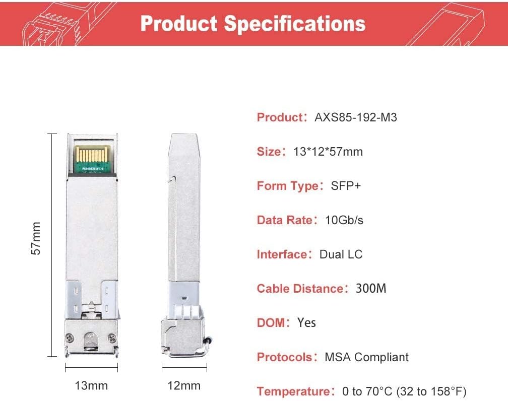 ipolex 4PCS 10Gb/s SFP+ SR Multimode-LC-Transceiver (MMF, 850-nm, 300m) | 10GBase-SR SFP+-Modul, kom