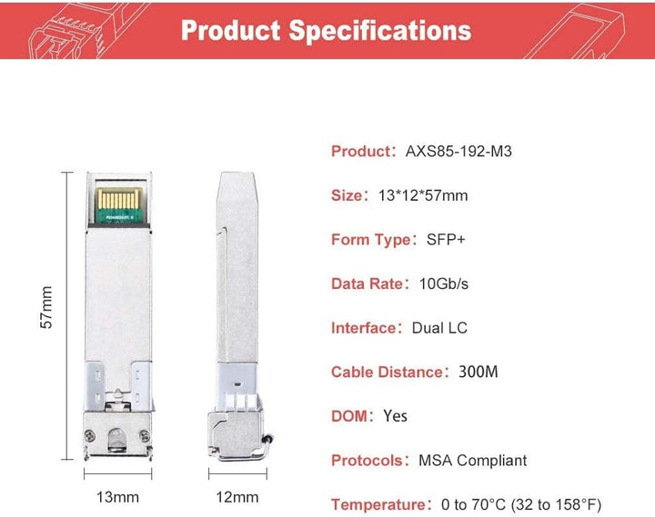 ipolex 4PCS 10Gb/s SFP+ SR Multimode-LC-Transceiver (MMF, 850-nm, 300m) | 10GBase-SR SFP+-Modul, kom