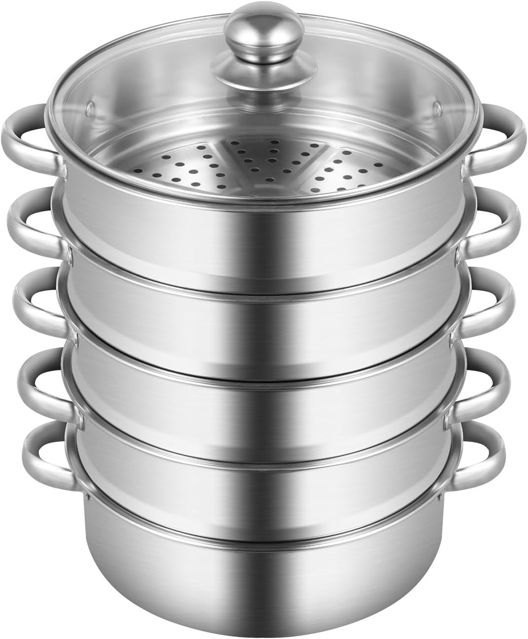 KOLHGNSE 5 Lagiger Edelstahl Dampfkocher Gardampftopf mit Glasdeckel Dampfgarer für Küche alle Herda
