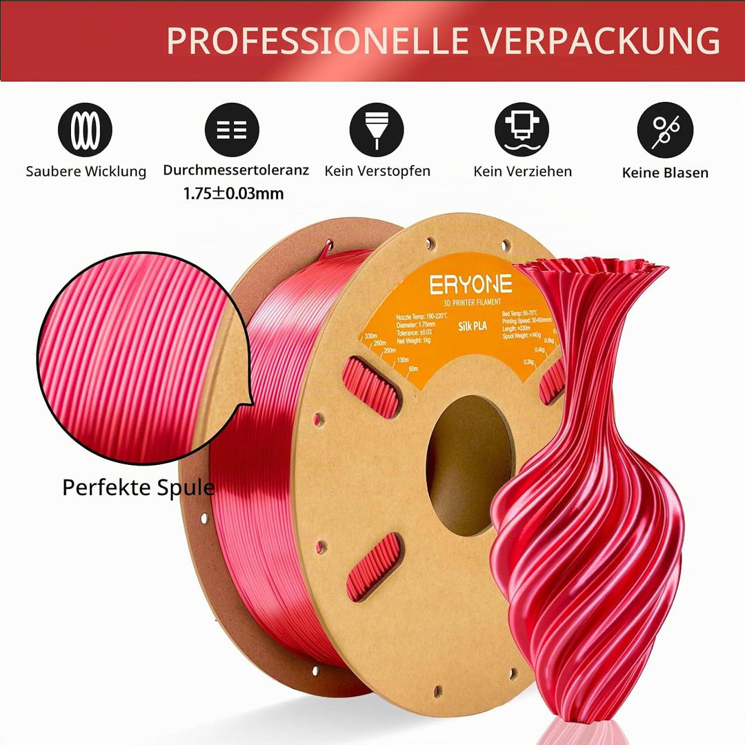 ERYONE Seiden PLA Filament 1.75mm, PLA Seiden Filament für 3D Drucker, 1.75mm +/- 0,03 mm, 1kg /Spul