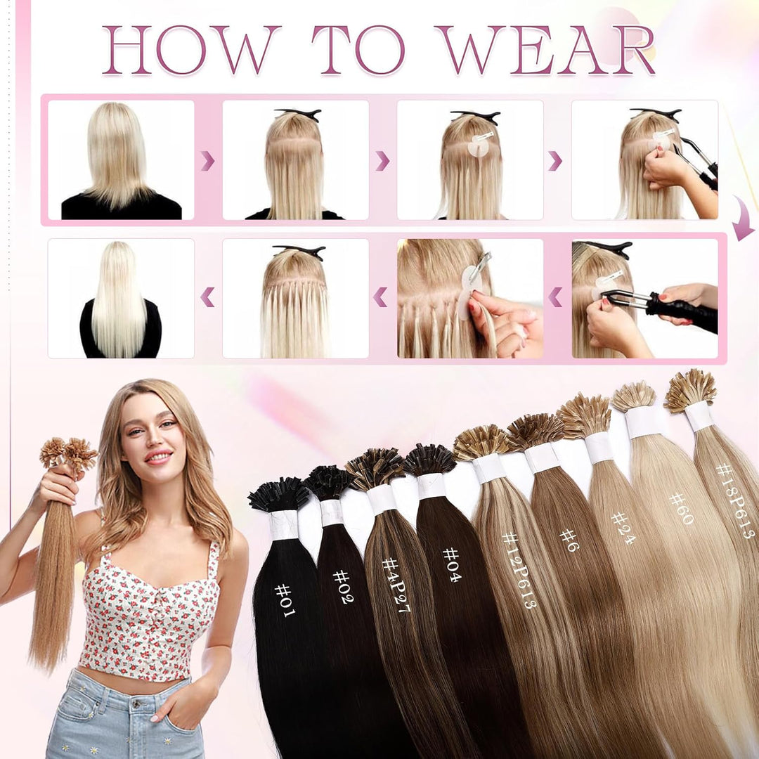 Elailite Bondings Extensions Echthaar Blond 25 Strähnen 20g U Tip Haarverlängerung Glatt 35cm 