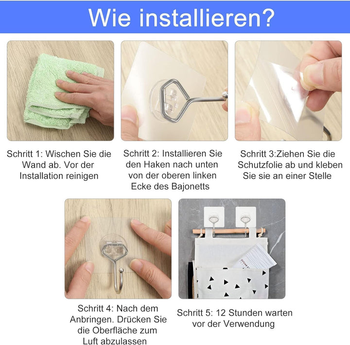 Charfia 16 Stück 15kg (Max) Selbstklebend Haken Extra Stark, Grosse Klebehaken Transparent Haken Sel