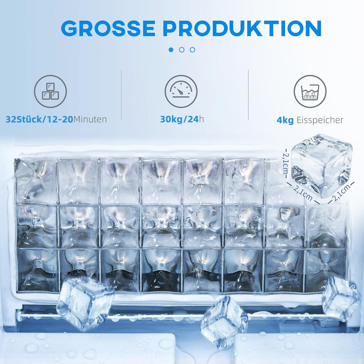 HOMCOM Kommerzielle Eiswürfelmaschine 30kg/24H Eismaschine mit digitaler Steuerung, Eisportionierer,