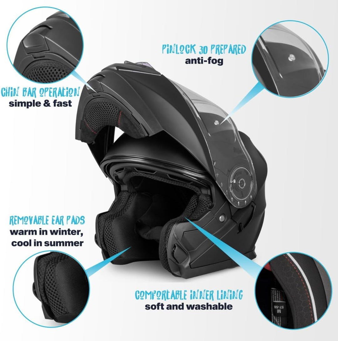 VINZ Santos Klapphelm mit Sonnenblende | ECE 22.06 & PINLOCK vorbereitet | Motorrad Helm Integralhel