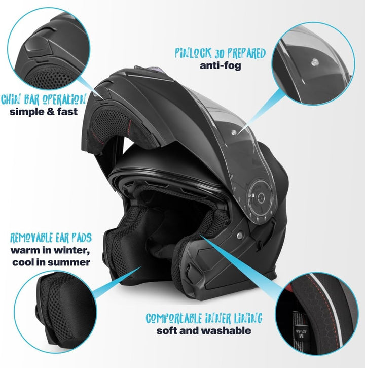 VINZ Santos Klapphelm mit Sonnenblende | ECE 22.06 & PINLOCK vorbereitet | Motorrad Helm Integralhel