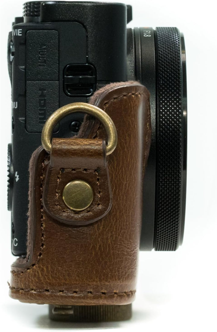MegaGear Leder Kameratasche für Sony Cyber-shot DSC-WX500 Kompakte Systemkamera Dunkelbraun, Dunkelb