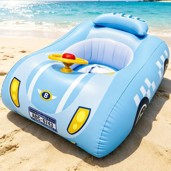 Baby Schwimmring mit Sonnendach, Schwimmring Baby mit Dach UPF50+, Sportauto mit Lenkrad, Leicht zu