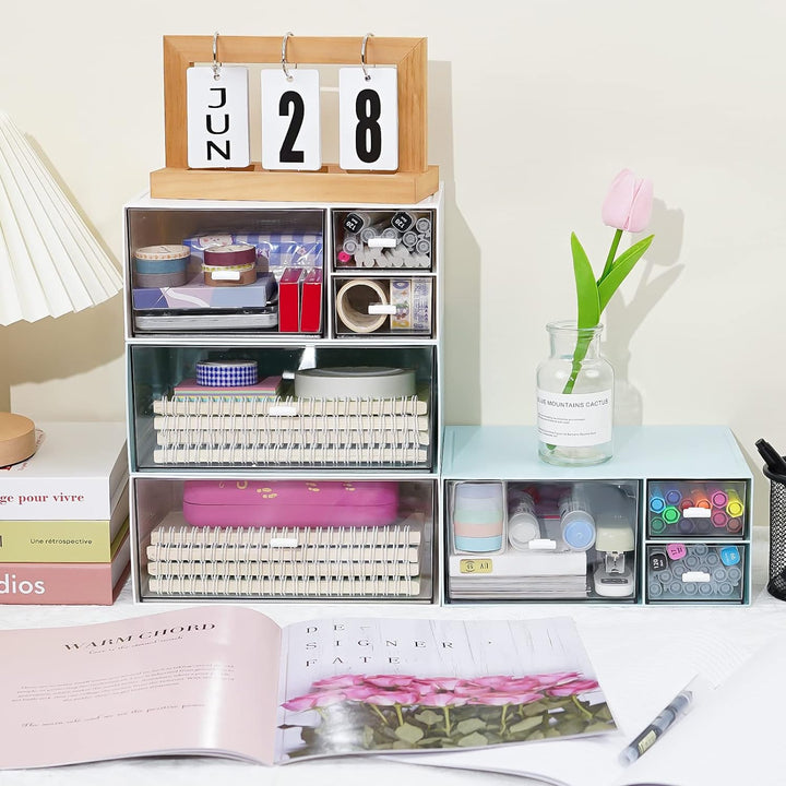 Schreibtisch Organizer mit Schublade, Blau Make up Organizer mit grosser Kapazität , Stapelbare Schr