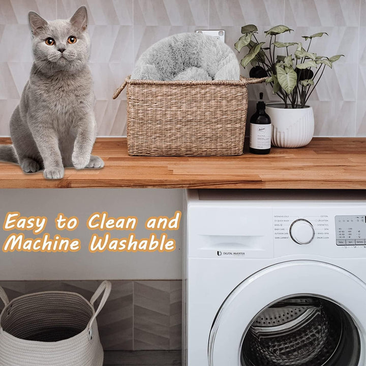 Katzenbett Rund, 60CM Katzenbett Flauschig Haustierbett Waschbar Hundebett Weiches Plüsch Katzenkörb