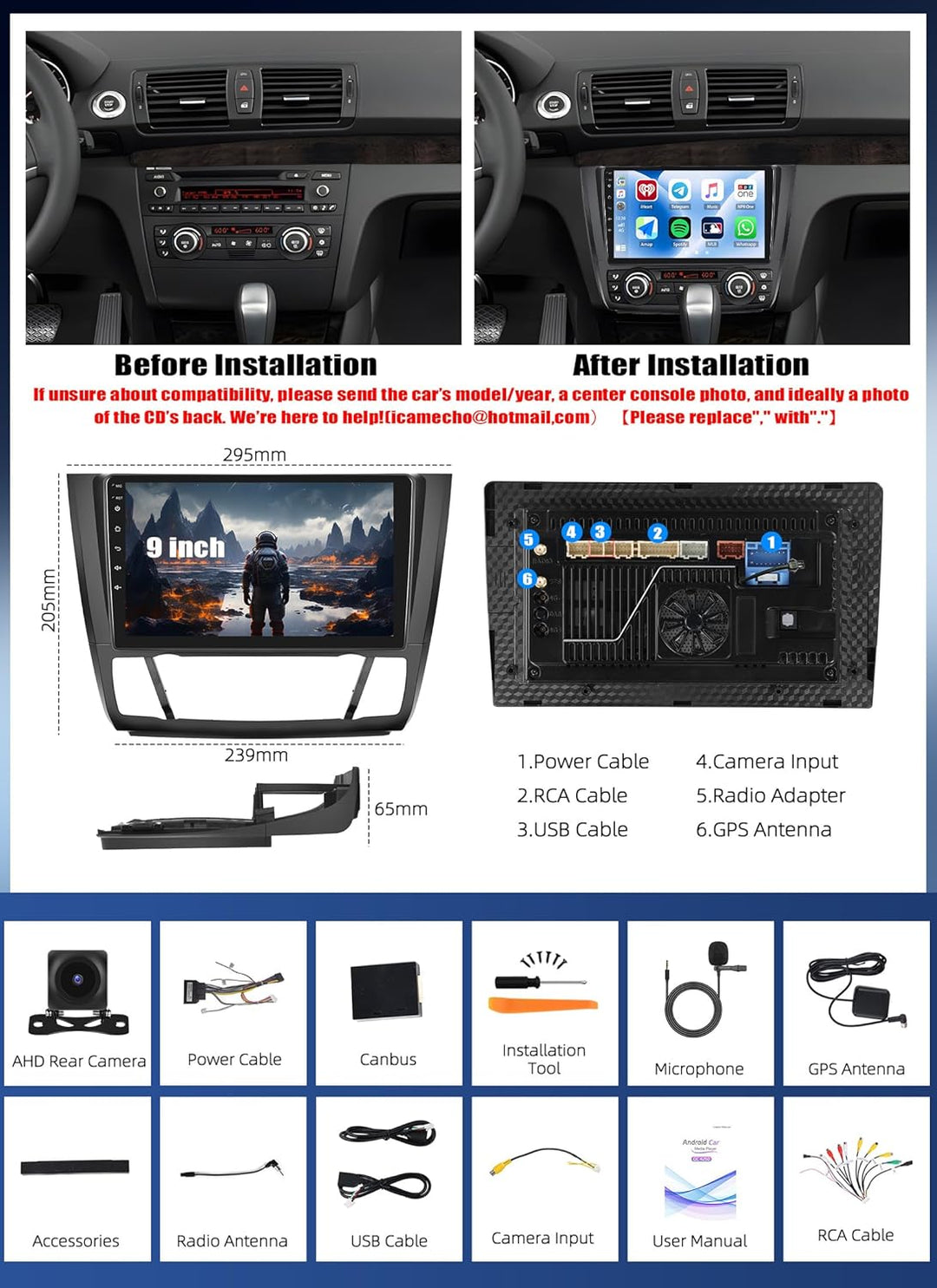 CAMECHO Android 15 Qualcomm Octa Core 4G+64G Autoradio für BMW 1 Serie E81 E82 E87 E88 mit Carplay A