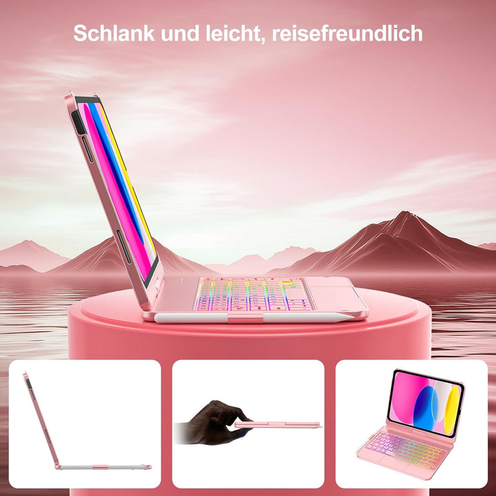 MMK Tastatur Hülle für iPad 10 Generation 10,9 Zoll 2022, 7 Farben Beleuchtung & Multi Touch Trackpa