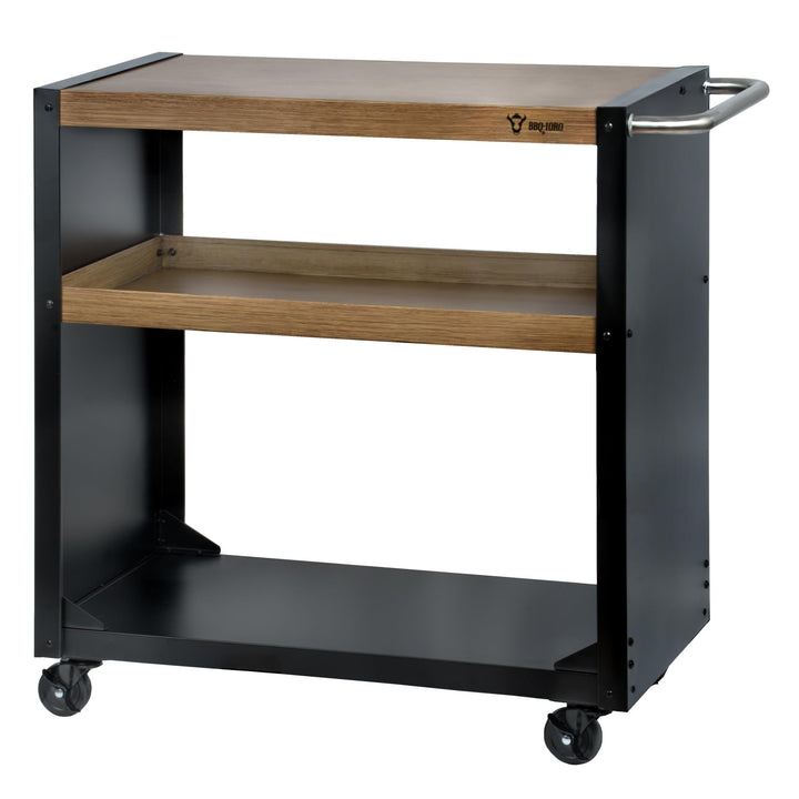 BBQ-Toro Grillwagen 95 x 50 x 90 cm | Schwarz mit Holzoptik | Grilltisch mit grosser Arbeitsfläche |