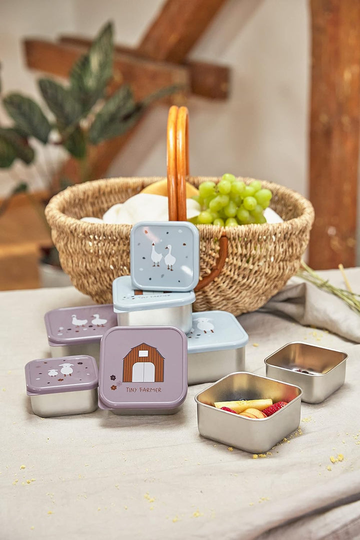 LÄSSIG Snackbox 3er Set Edelstahl 3 Stück Tiny Farmer blue Blau, Blau