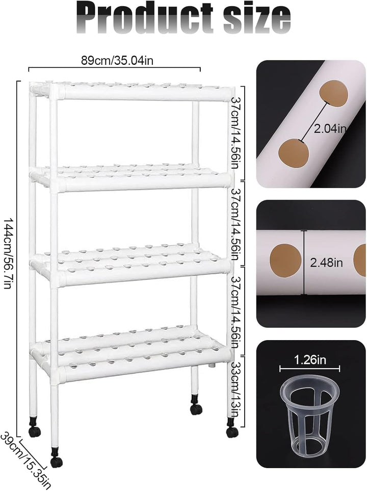 Kalolary Hydroponic Site Grow Kit, 108 Standorte 12 Rohre Hydroponisches System mit Wasserpumpe 4 Sc