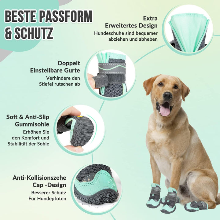 Eyein Hundeschuhe Pfotenschutz, 4 Stück atmungsaktiv Hundeschuhe mit Rutschfester Sohle und reflekti