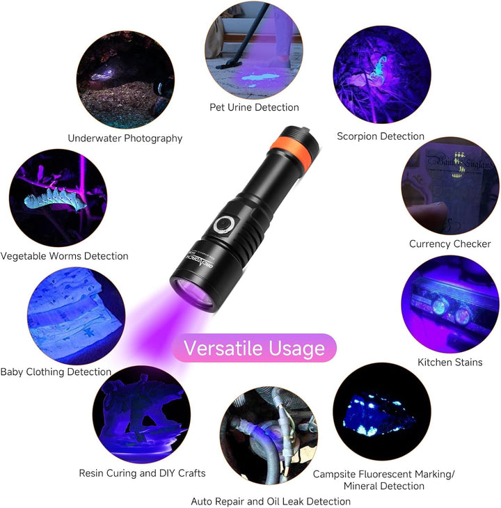 ORCATORCH D530 Scuba Dive Light, 395NM LED UV Licht Schwarzlicht mit 8 Grad schmalem Abstrahlwinkel,