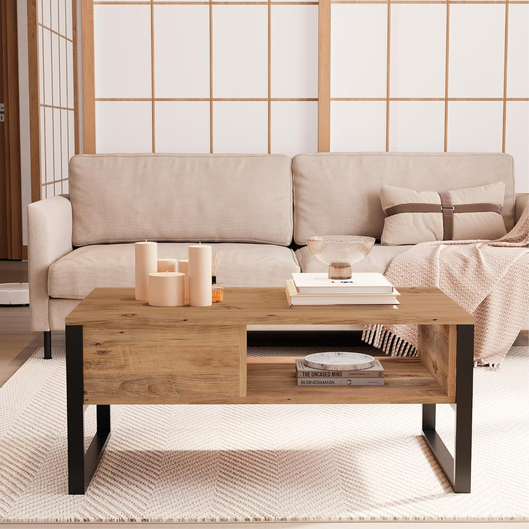 [en.casa] Couchtisch Laukaa Beistelltisch mit 2 Ablagefächern Wohnzimmertisch 44,5 x 100 x 60 cm Sof