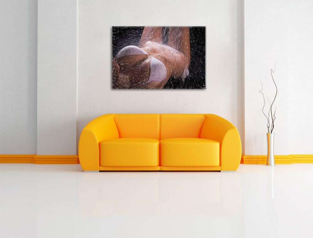 Pixxprint Frau im Bikini unter Einer Dusche als Leinwandbild/Grösse: 100x70 cm/Wandbild/Kunstdruck/f