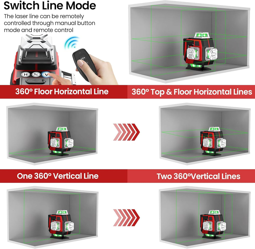Kreuzlinienlaser mit Stativ, 4D-Laser Wasserwaage mit 16 Linien, selbstnivellierender Laser, Kreuzli