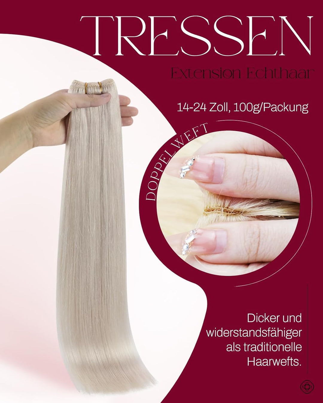 Moresoo Echthaar Tressen zum Einnähen Blond Haartressen Echthaar 50cm Haarverlängerung Tressen Echth