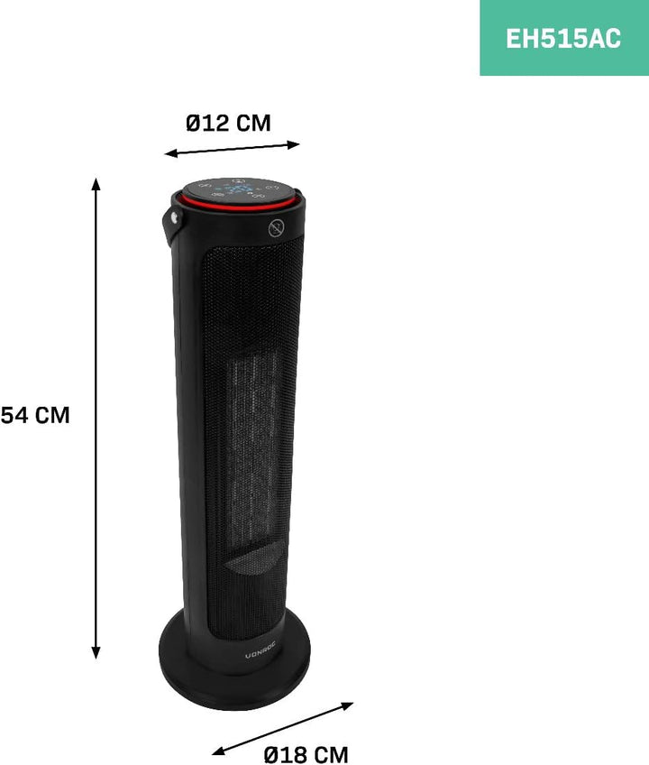 VONROC Elektroheizung - Turmheizlüfter - 2000W - Keramik - ECO-Modus - Schwenkfunktion - LED-Display