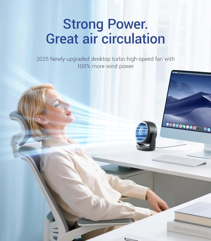 Diveblues USB Turbo Tischventilator, Ultra-Leiser Mini Ventilator, Leistungsstarker Wind, LED-Displa