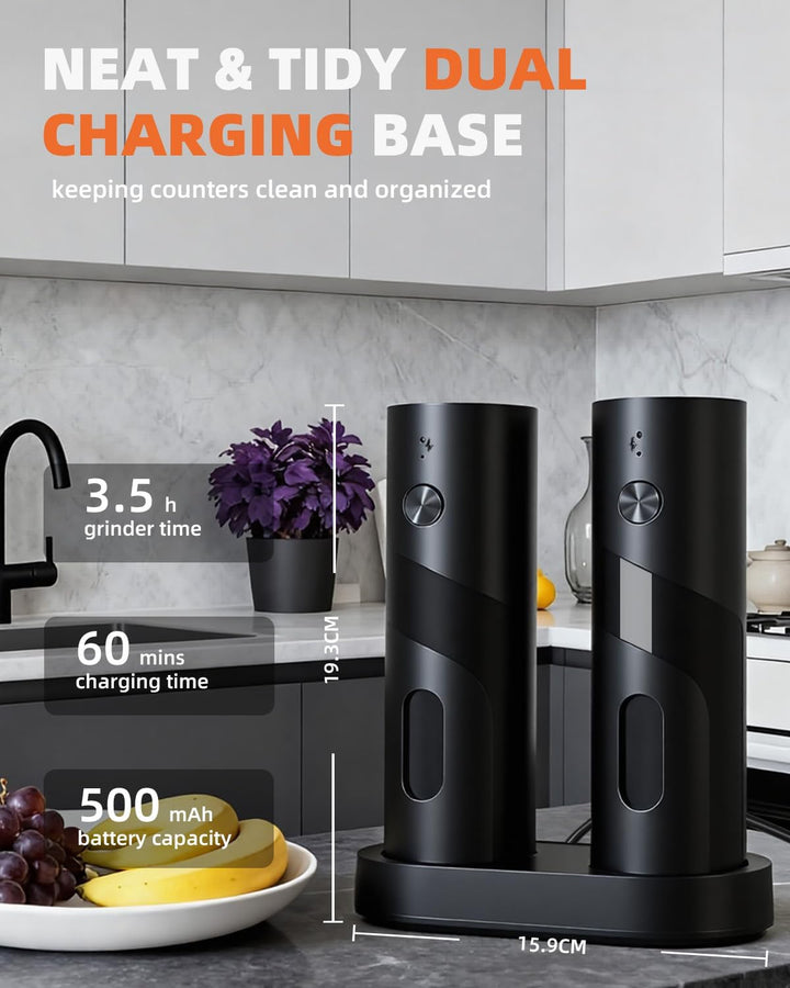 Elektrisches Salz und Pfeffermühle Set mit Ladestation, 110 ml Fassungsvermögen, wiederaufladbare Sa