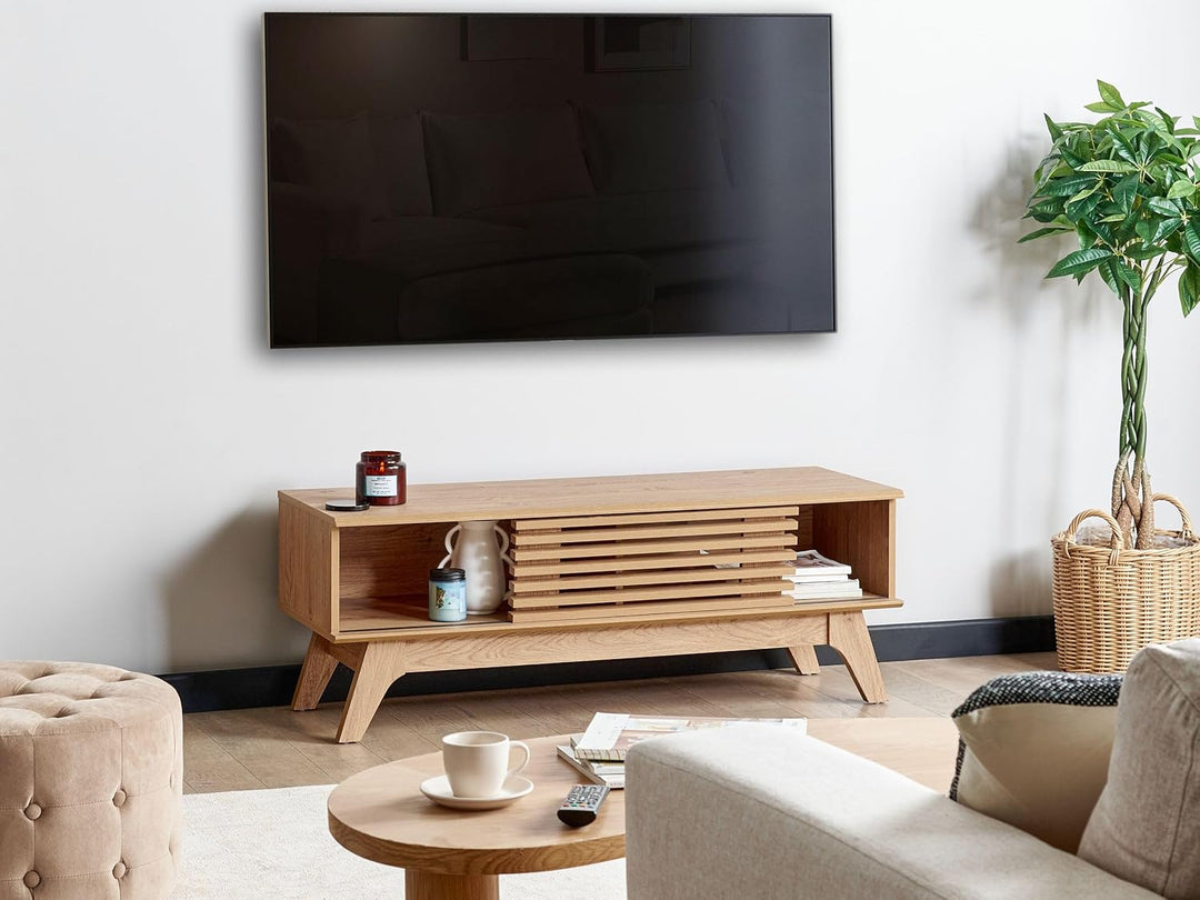 Trendy Fernsehtisch Schiebetür 2 Fächer heller Holzfarbton Toledo