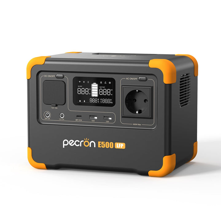 PECRON E500LFP Tragbare Powerstation, 600W/576Wh Solargenerator, LiFePO4-Batterie-Backup, Schnelllad