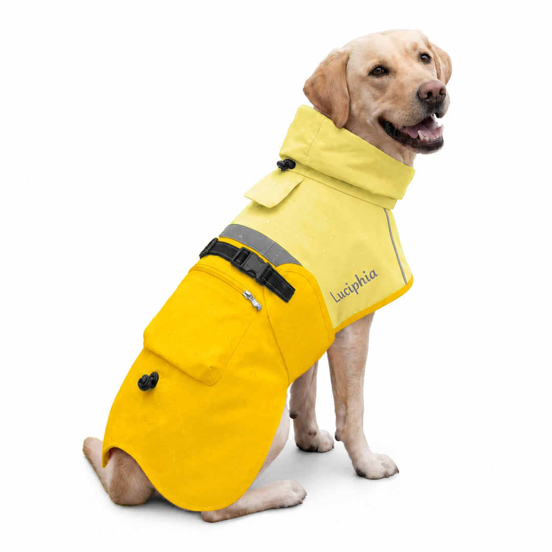 Luciphia Regenmantel Hund Wasserdicht,Reflektierende Hundemantel mit Kapuze und Taschen, Grössenvers