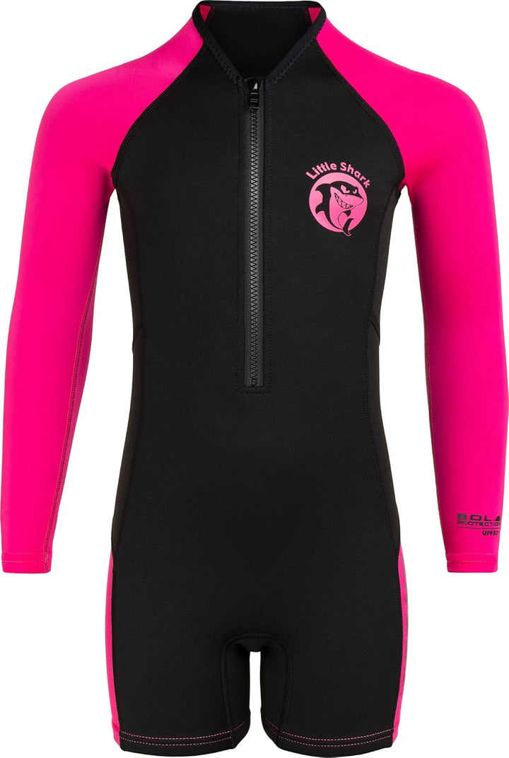 Cressi Little Shark Jr Shorty 2mm Neoprenanzug für Kinder Schwarz/Rosa 13/14 Jahre Langarm, Schwarz/