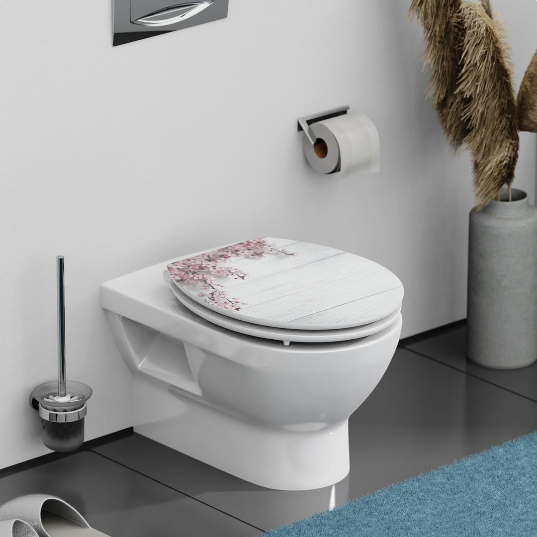 SCHÜTTE WC-Sitz FLOWERS mit Absenkautomatik aus Holz, Design Toilettendeckel mit 175kg Belastbarkeit