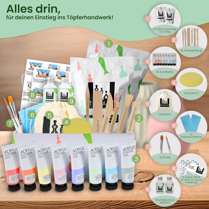 TONART BE AN ARTIST – Töpferset für Anfänger für zuhause mit lufttrocknendem Ton (ohne Brennen), Wer
