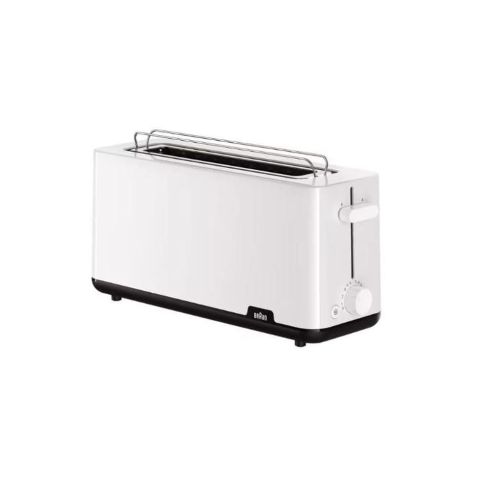 Braun Breakfast 1 HT1110WH Toaster mit extra langem Schlitz, 8 Bräunungsstufen, Aufwärm- und Auftauf