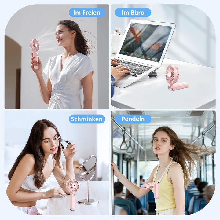 Rintea Handventilator, Tragbarer Mini Ventilator mit 6 Geschwindigkeiten, Faltbarer USB Ventilator,
