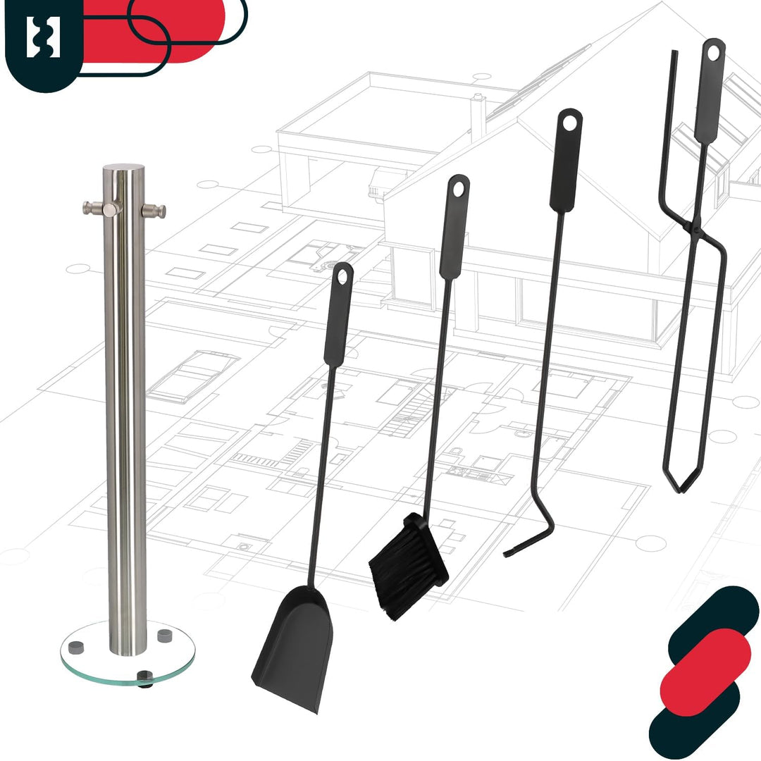 KOTARBAU® 5tlg. Kamingarnitur aus Edelstahl Gebürstet Kaminbesteck