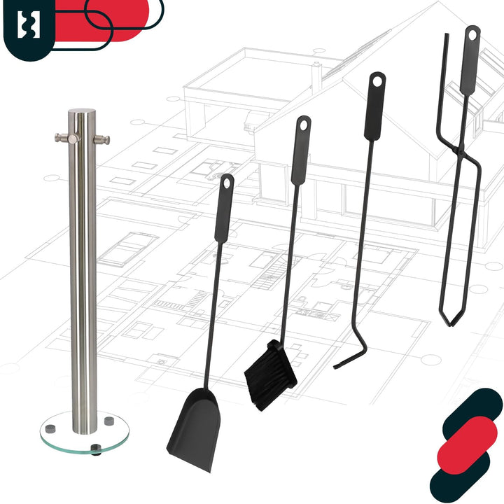KOTARBAU® 5tlg. Kamingarnitur aus Edelstahl Gebürstet Kaminbesteck
