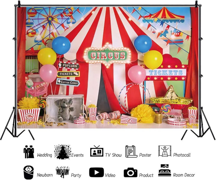 Renaiss 3x2.5m Roter Zirkuszelt Hintergrund Ballon Karussell Karneval Nacht Thema Party Dekorationen