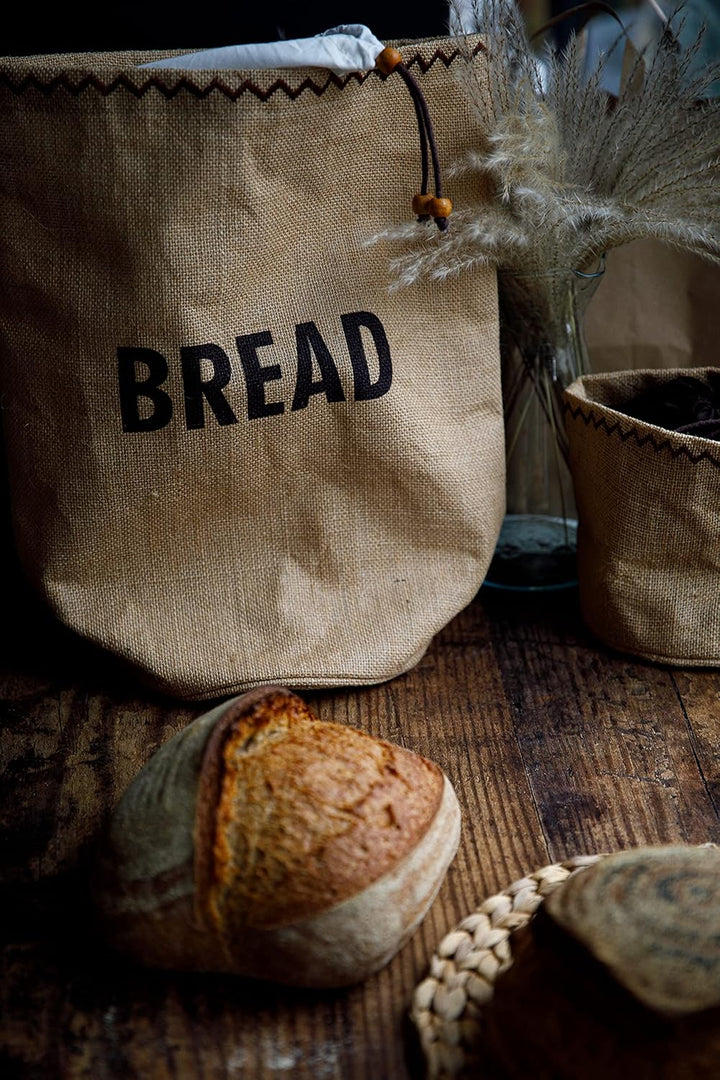 NATURAL ELEMENTS KitchenCraft Ökologischer Brotbeutel mit Tunnelzug, Jute 100prozent Baumwolle, 34 x