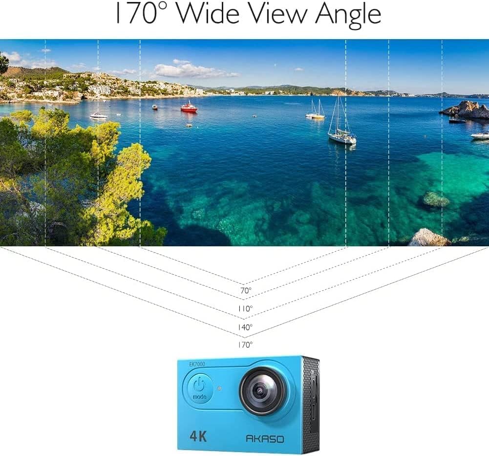 AKASO Action Cam EK7000 4K30FPS Action Kamera 170° Weitwinkel HD Unterwasserkamera 20MP WiFi wasserd