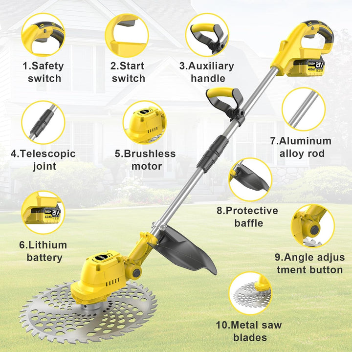 4-in-1 Akku-Rasenmäher mit Unkrautbürste und Zwei 4.0Ah Akkus, 9 Zoll Bürstenloser Motor Multi-Kling