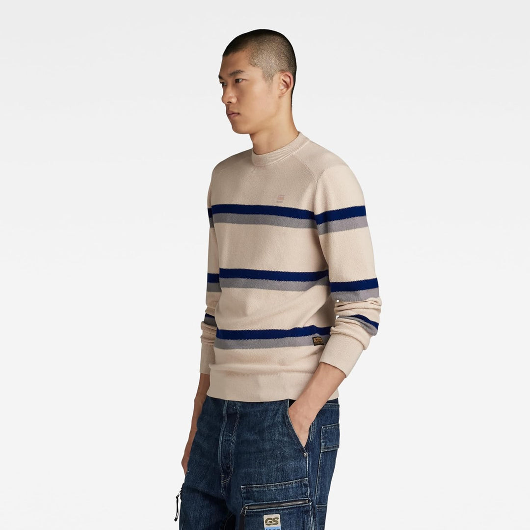 G-STAR Herren Stripe Knitted Sweater S Beige (Whitebait D24378-d563-1603), S Beige (Whitebait D24378