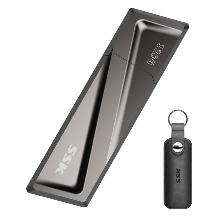 SSK 128 GB Portable SSD, bis zu 550 MB/s Lesen und 500 MB/s Schreiben + USB-C Adapter Externes SSD U