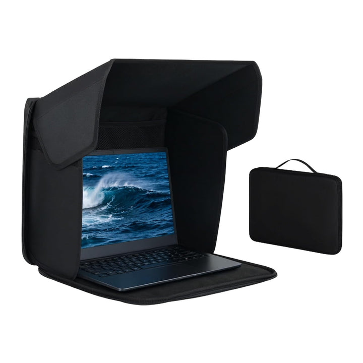 Laptop Sonnenschutz 14″ - Tragbare Bildschirm Sonnenblende &amp; 2-in-1 Laptoptasche - Effektiver Blend-