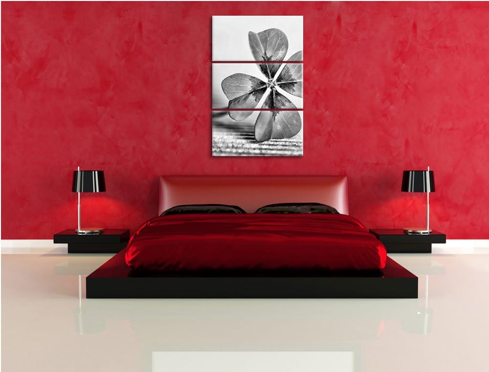 Pixxprint Glücks Kleeblatt mit 4 Blättern als Leinwandbild | Grösse: 3 Teilig (120x80) | Wandbild| K