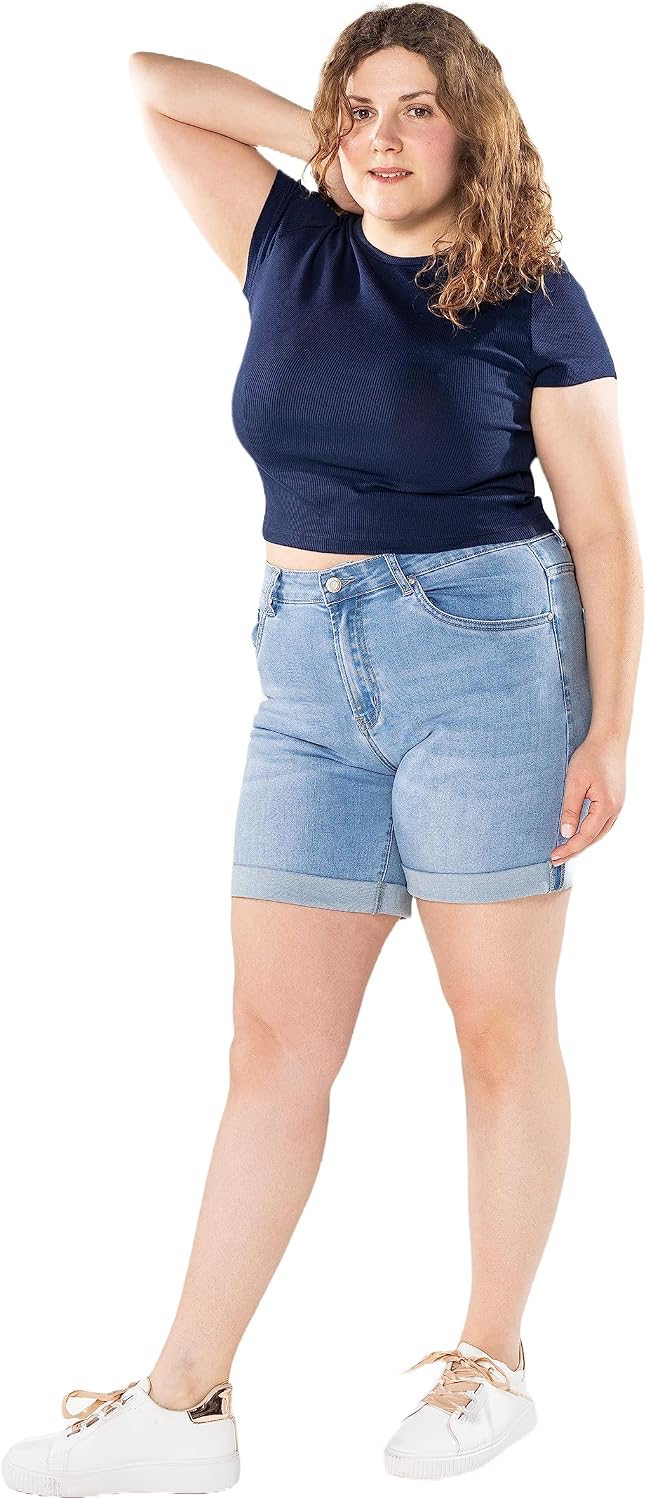Nina Carter Damen Kurze Jeanshosen Grosse Grössen HIGH Waist Jeans Sommer Hose Used-Look 40 Grosse G